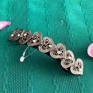 Vintage NWOT Pewter Hair Clip with Hearts and Rhinestones